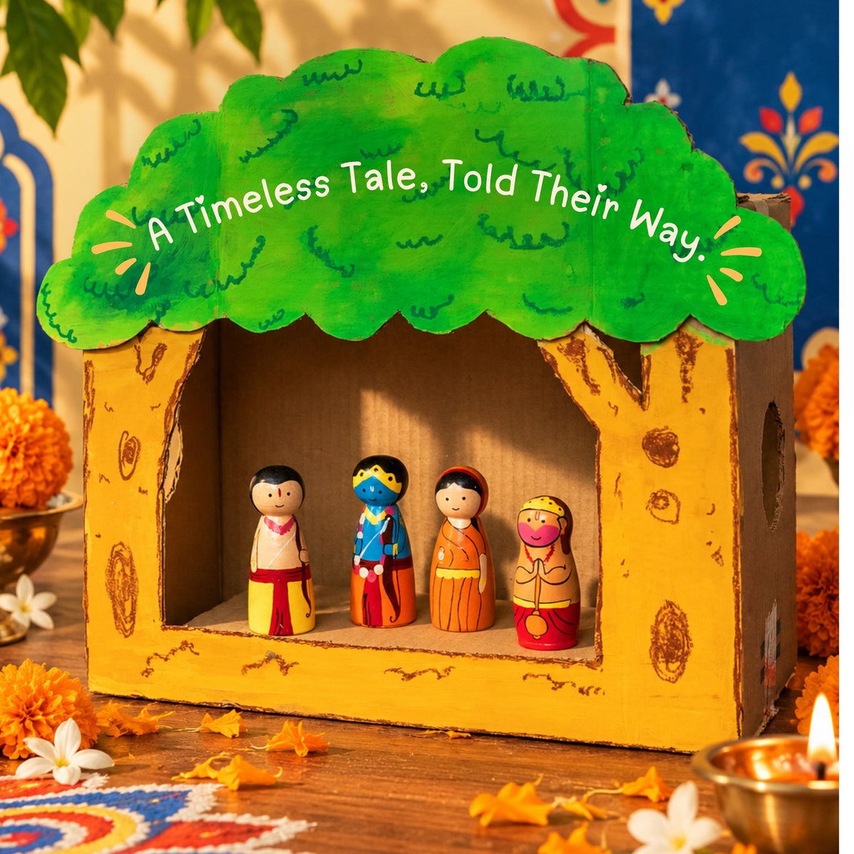 Little Ramayana: Hand-painted Wooden Peg Dolls Set for Kids