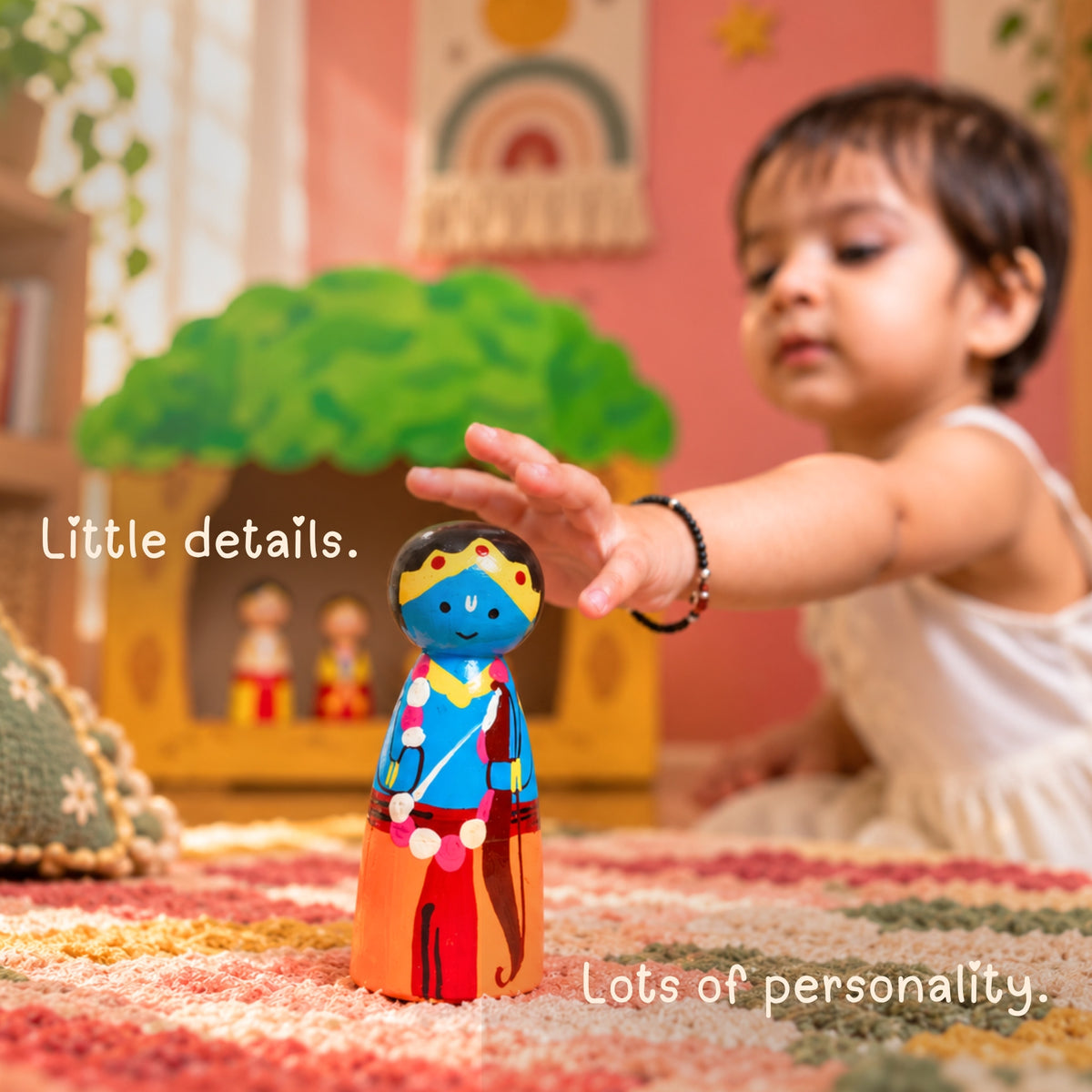 Little Ramayana: Hand-painted Wooden Peg Dolls Set for Kids